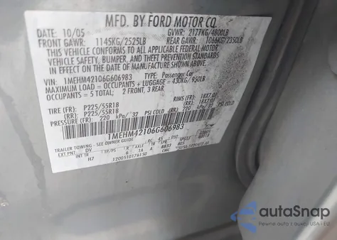 2006 Mercury Montego Premier z USA, uszkodzony, nr VIN 1MEHM42106G606983